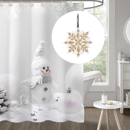 Sunlit Christmas Shower Curtain Hooks - Snowflake Resin 12 Pack, Gold/White