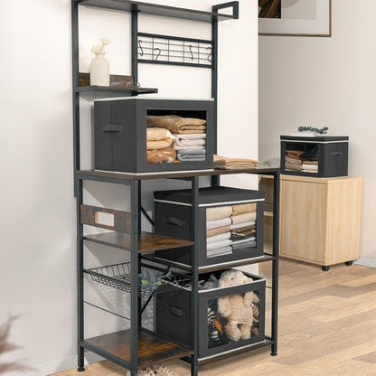 Homsorout Stackable Storage Bins - Large Foldable Closet Organizers with Lids, 6-Pack, Dark Grey