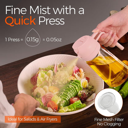YARRAMATE Glass Olive Oil Sprayer - 16oz Food Grade Premium Spray Bottle for Cooking | Peach Pink