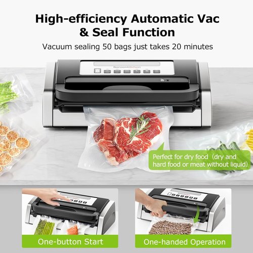 Bonsenkitchen Vacuum Sealer Machine - Powerful Low-Noise Food Sealer with Built-In Cutter & Bag Storage