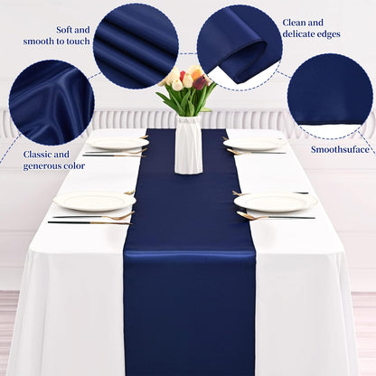 Skiennix Navy Blue Satin Table Runners - 12 Pack | 12 x 108 Inch for Weddings & Events