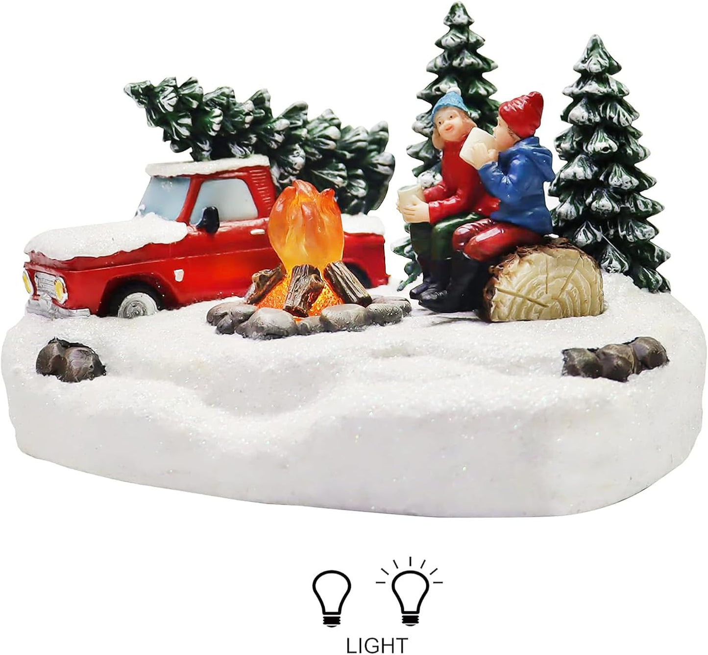 Moments In Time Christmas Village Scene - LED Campfire Display | Battery Operated (4.3" H x 6.6" W x 4.3" D)