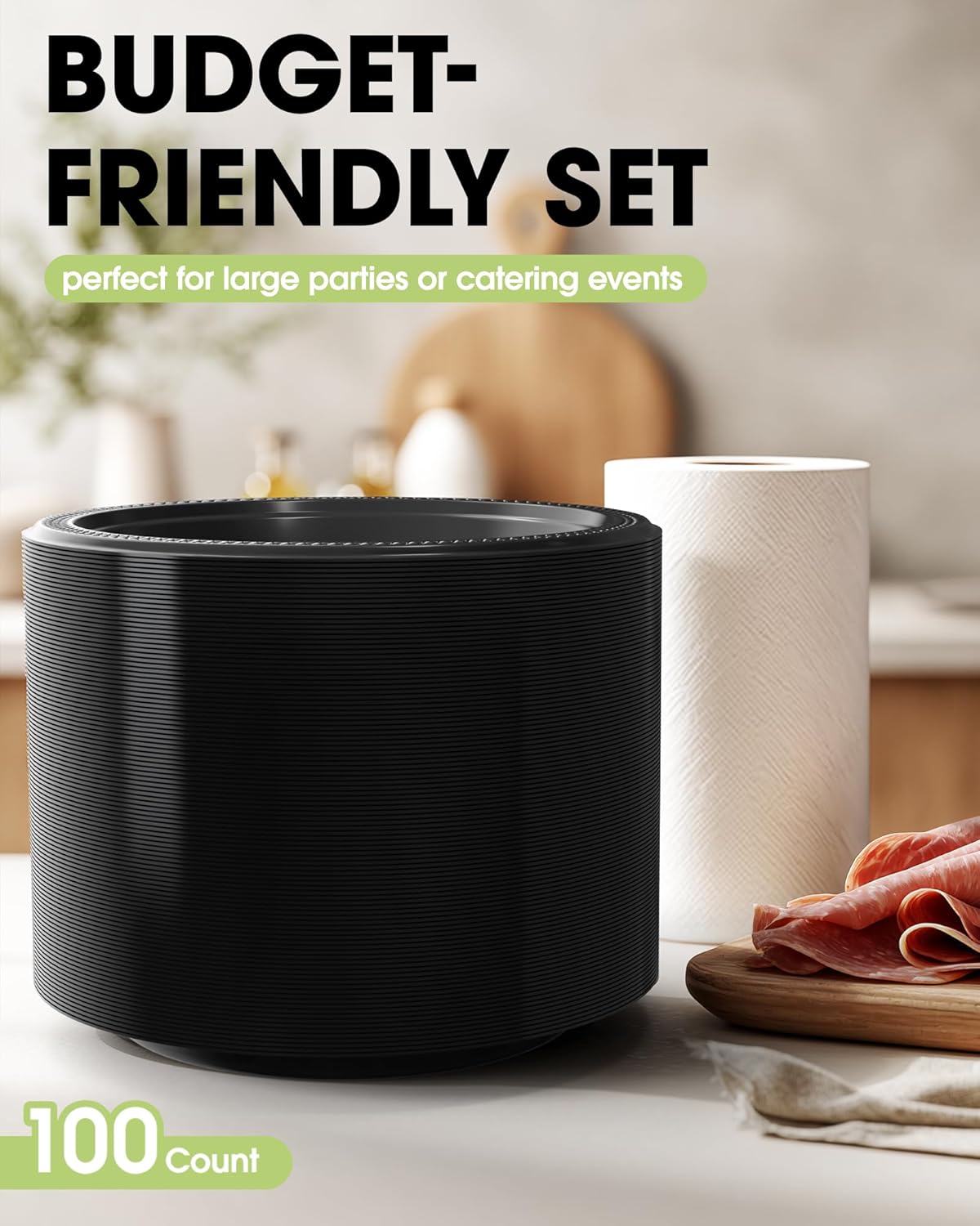 Pureegg 8-Pack White Disposable Tablecloths & 100 Heavy-Duty Black Plates | BPA-Free, Leakproof, Ideal for Parties & Picnics