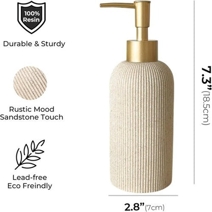 Lunestella Hand Soap Dispenser - Luxury Sand Beige Design with Matte Gold Pump | 7oz Rust-Proof Multiuse