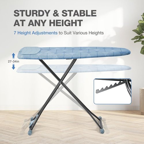 APEXCHASER Ironing Board - Compact Space-Saving Design with Extra Thick Cover | Height Adjustable 13x43 Blue