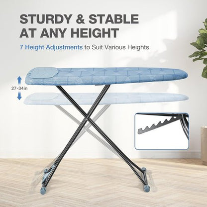 APEXCHASER Ironing Board - Compact Space-Saving Design with Extra Thick Cover | Height Adjustable 13x43 Blue