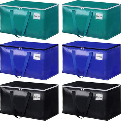 HomeHacks Heavy Duty Moving Boxes - Large Storage Bags with Sturdy Handles | 88L, 6-Pack, Green, Blue, Black
