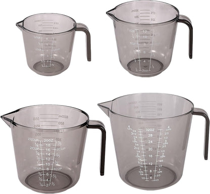Skiennix 4-Cup Measuring Cups Set - BPA-Free Plastic with Nozzle Handle | 150/300/600/1000ML Sizes (Black)
