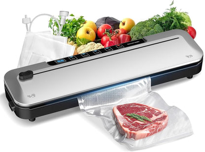 Vacuum Sealer Machine - 75KPa Food Preservation with 6-in-1 Modes & Digital Timer | Compact Design + 10 Bags (Black/Silver)
