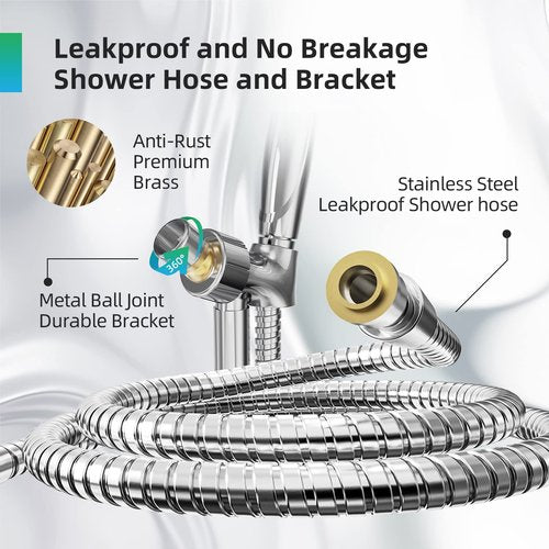 BESAQUO Shower Head,10 Functions High Pressure shower head with handheld, Built-in Pause Mode & Power Wash, Non-Clogging Nozzles High Flow Hand Held Shower Head, Leakproof 6ft Hose&Adjustable Bracket