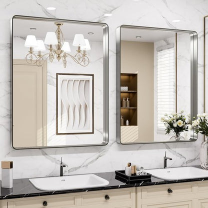 LOAAO Brushed Nickel Bathroom Mirror - Rounded Rectangle Design, Anti-Rust & Shatterproof | 20x30 Inch