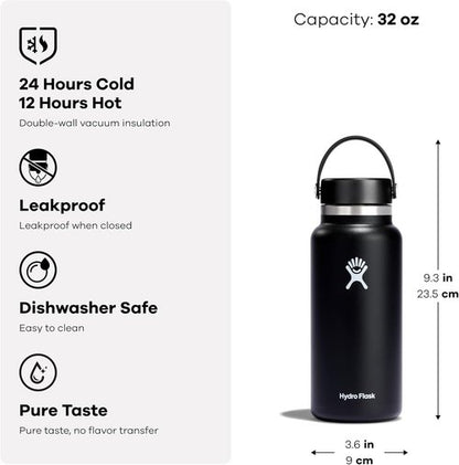 Hydro Flask Water Bottle - Insulated Stainless Steel, Wide Mouth Flex Lid - 32 Oz Reef Pink, Leakproof & Refillable