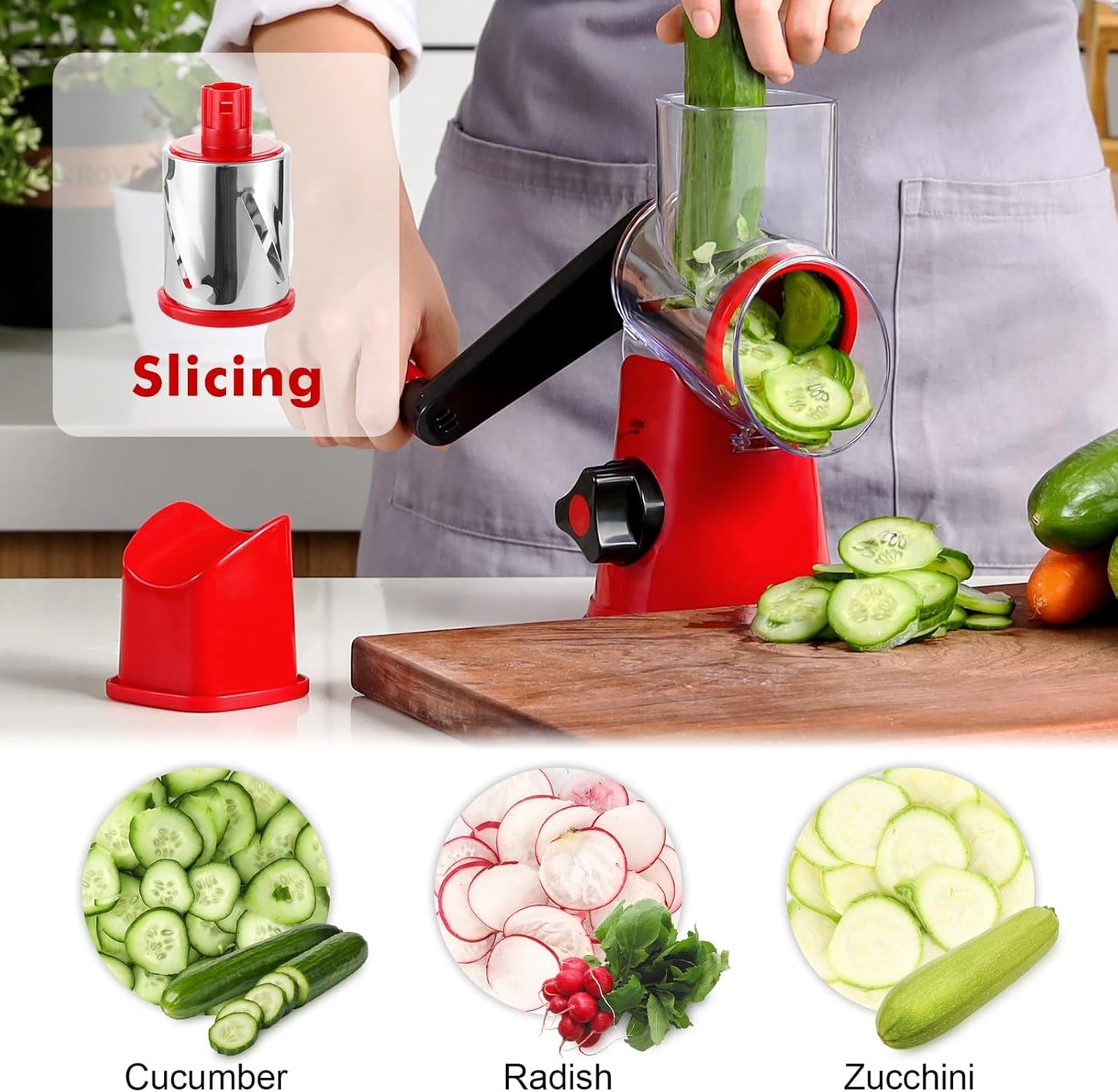 Skiennix Rotary Cheese Grater - Fast Vegetable Slicer with 3 Drum Blades | Efficient Kitchen Tool