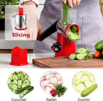 Skiennix Rotary Cheese Grater - Fast Vegetable Slicer with 3 Drum Blades | Efficient Kitchen Tool