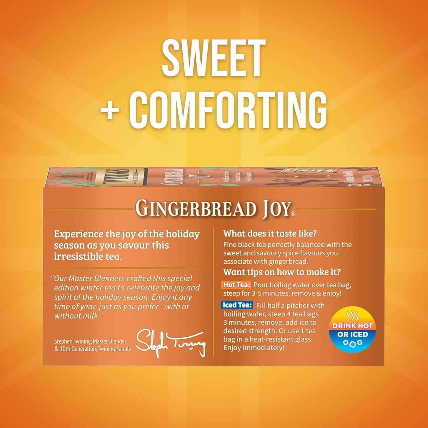 Twinings Gingerbread Joy Black Tea - Caffeinated Ginger & Cinnamon Flavor | 20 Individually Wrapped Teabags
