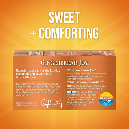 Twinings Gingerbread Joy Black Tea - Caffeinated Ginger & Cinnamon Flavor | 20 Individually Wrapped Teabags