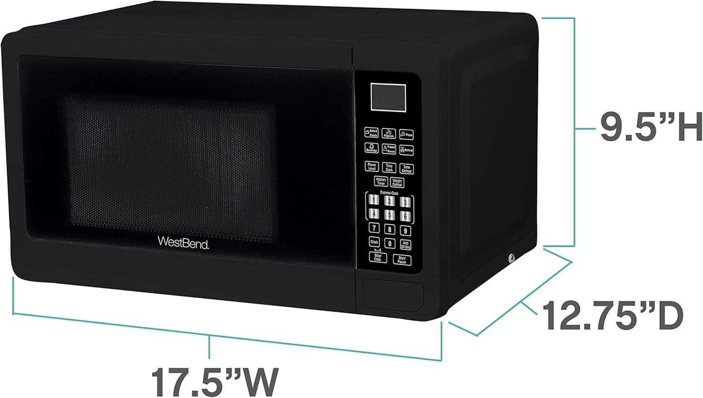 West Bend Microwave Oven - 700 Watts Compact Design with 6 Pre-Set Cooking Settings | 0.7 Cu.Ft., Black