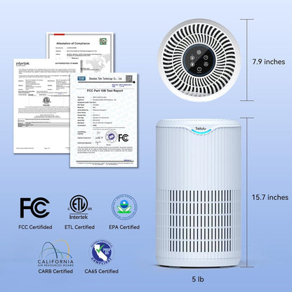 Tailulu H13 HEPA Air Purifier - 360° Air Intake & Outlet for Large Rooms Up to 1680 Ft² | Quiet 15dB Sleep Mode