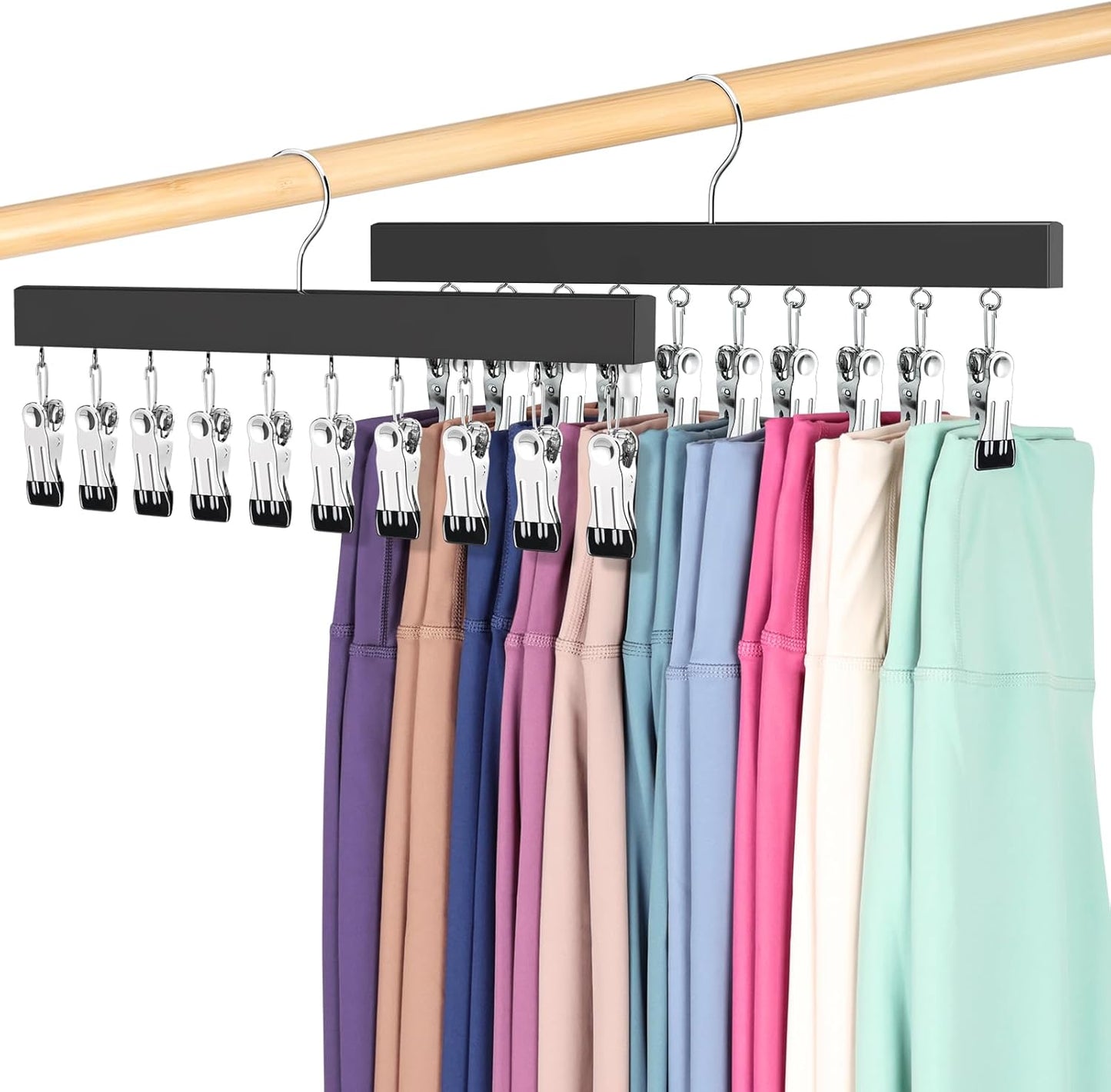 Skiennix Legging Organizer - 360° Rotating Pants Hangers with Clips for 20 Leggings & Jeans | 2-Pack