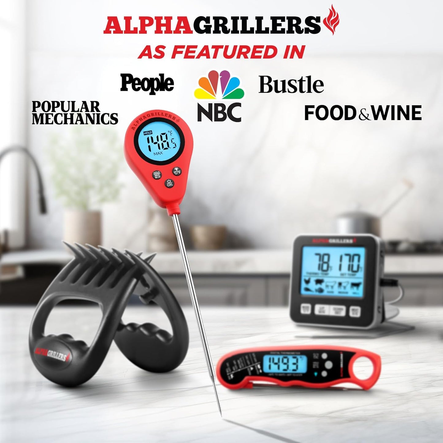 Alpha Grillers Instant Read Meat Thermometer - Digital Cooking Thermometer for Perfectly Cooked Meats | Fast Probe Design