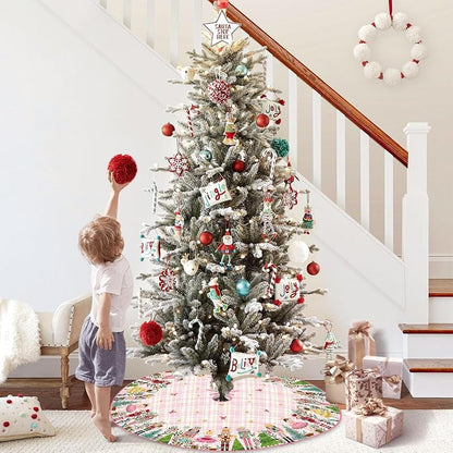 Christmas Tree Skirt 48 Inch - Pink Nutcracker Holiday Decor, Durable Polyester