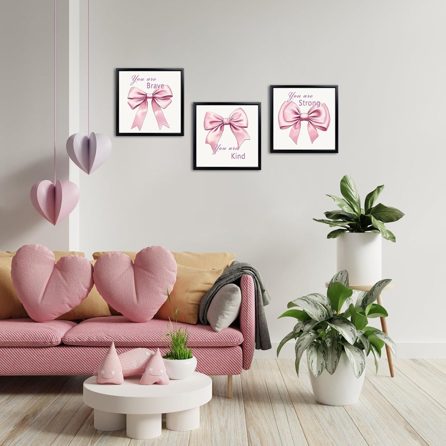 WELMECO Bow Wall Decor - Inspirational Framed Art Set for Girls | 12x12 Inch, Black Frame, 3 Pieces