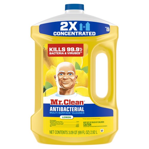 Mr. Clean Antibacterial All Purpose Cleaner, Floor Cleaner for Mopping Home, Bathroom, & Kitchen, Cleaning Liquid for Mop & Bucket, Cleaning Supplies, Multi-Surface Dilutable, Lemon, 99oz