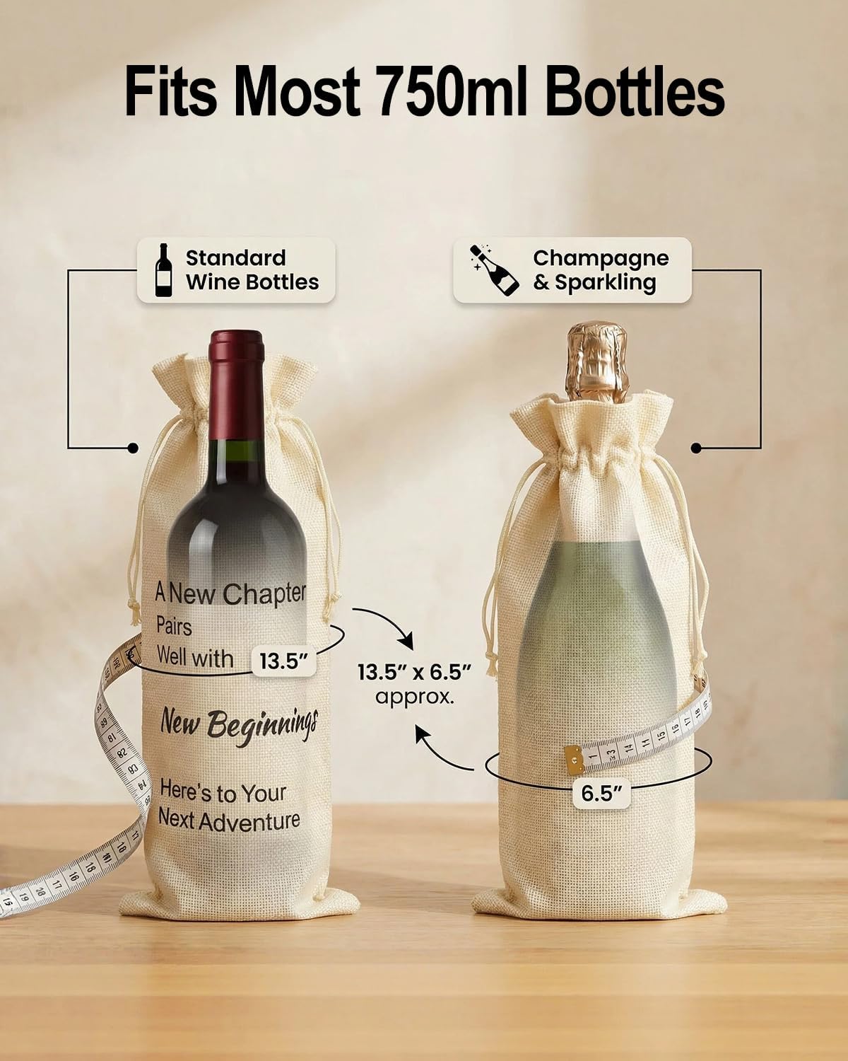 NUMIFUN Adventure Themed Reusable Wine Bag – Motivational Wine Gift Bag for New Jobs, Travel & Good Luck, Drawstring Bottle Cover for 750ml Celebratory Gifts