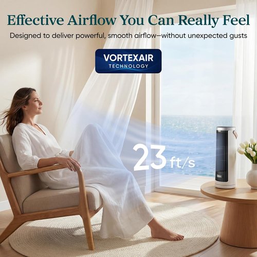 LEVOIT Bladeless Tower Fan - 20dB Quiet Operation, 4-Speed Oscillation, Portable Design, White