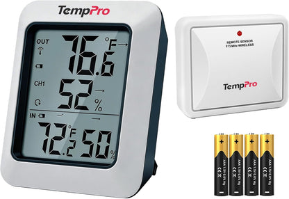 TempPro TP60 Digital Hygrometer - Wireless Temperature & Humidity Monitor | 500ft Range, Indoor/Outdoor Use