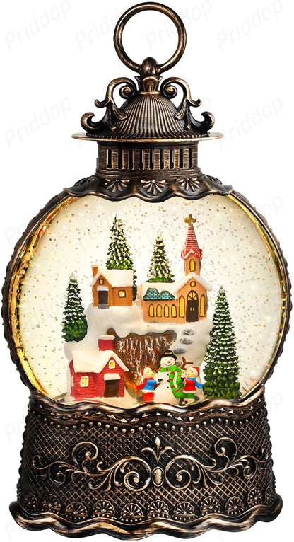 Priddop Village Snow Globe | Musical Christmas Decoration with Snowman Scene - 10.6 Inch