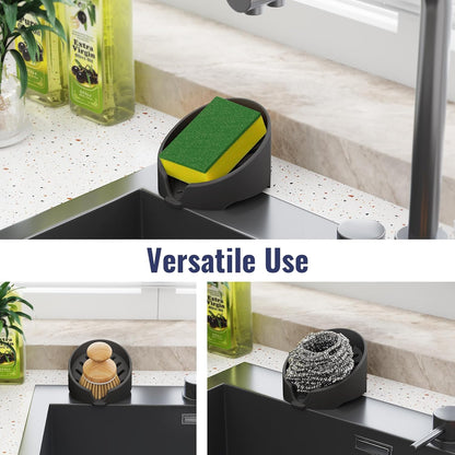 NiHome Silicone Sponge Holder - Auto Draining Organizer for Scrub Daddy & Cleaning Tools | Food-Grade, Dishwasher Safe (Black)