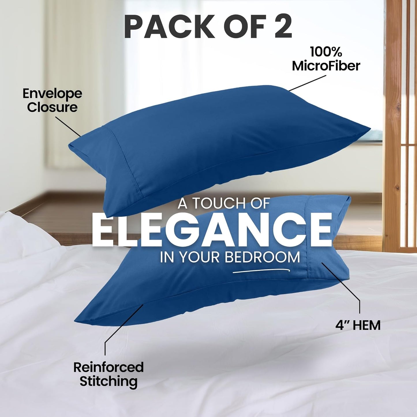 Utopia Bedding King Size Pillow Cases 2-Pack - Soft Brushed Microfiber - Oeko-TEX Certified, 20x40 Inches (Blue Dusk)