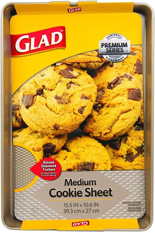 Glad Premium Nonstick Cookie Sheet - Heavy-Duty Baking Pan with Raised Diamond Texture, Medium Size