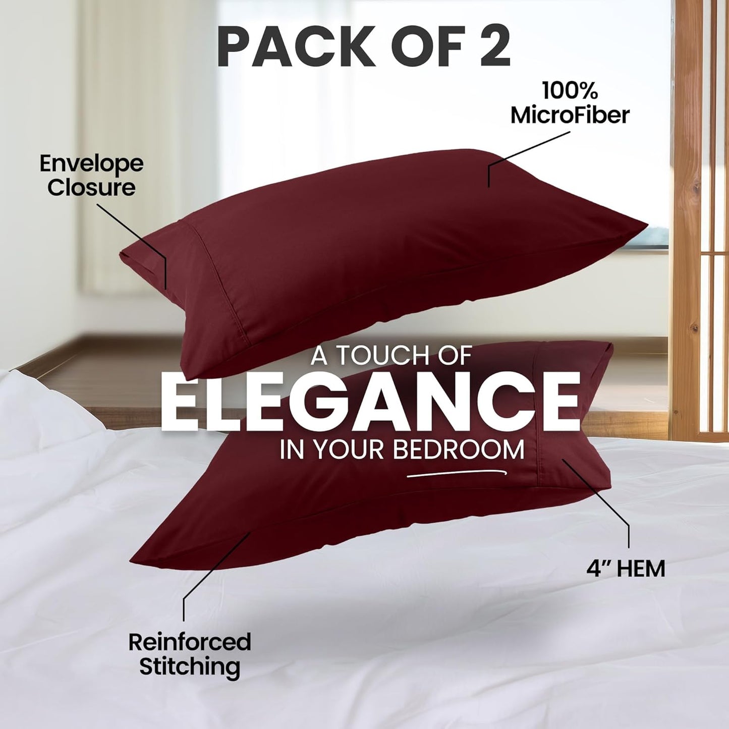 Utopia Bedding King Pillow Cases - Soft Brushed Microfiber - 2 Pack | Fade Resistant 20 x 40 Inches (Burgundy)