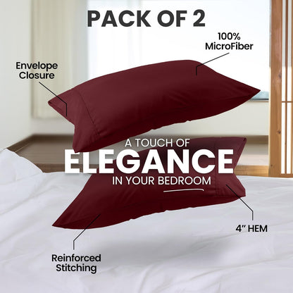 Utopia Bedding King Pillow Cases - Soft Brushed Microfiber - 2 Pack | Fade Resistant 20 x 40 Inches (Burgundy)