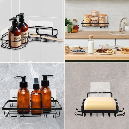 BWESOO Corner Shower Caddy Hooks - 6 Pcs No-Drill Strong Transparent Adhesive for Bathroom Storage