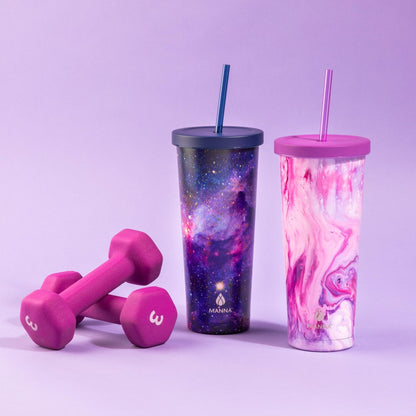 Manna Chilly Double-wall Vacuum Insulated Stainless Steel Tumbler with Splash-proof Lid and Reusable Tritan Straw - 24 Oz - Galaxy