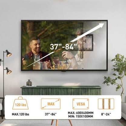 ELIVED TV Wall Mount for Most 37-84 Inch TVs, Max Load Capacity 120 lbs. Tilting tv Mount with Level Adjustment, Wall Brackets Max VESA 600x400mm, Fits 16-24 Inch Studs