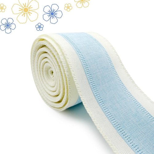 Blue and White Ribbon - Wired Ivory Stripe Edge for Baby Shower Decor | 10 Yards x 2.5 Inch