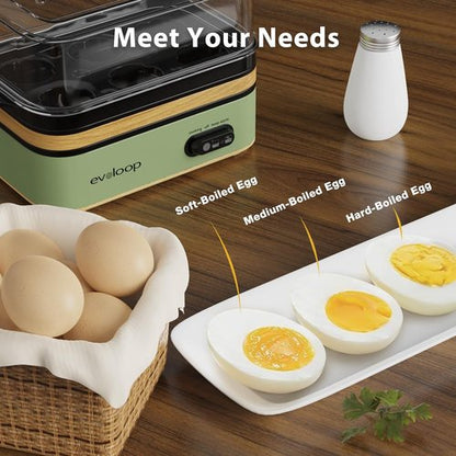 Evoloop Electric Egg Cooker - Rapid 6 Egg Capacity, Soft/Medium/Hard Boiled, Auto Shut-Off, BPA Free | Green