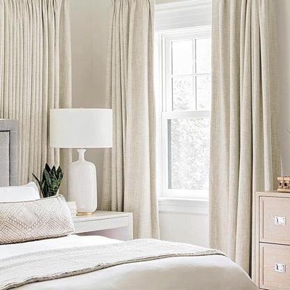 MIULEE 100% Blackout Linen Textured Curtains - Solid Thermal Insulated Cream Drapes | 52 x 84 Inch (2 Panels)