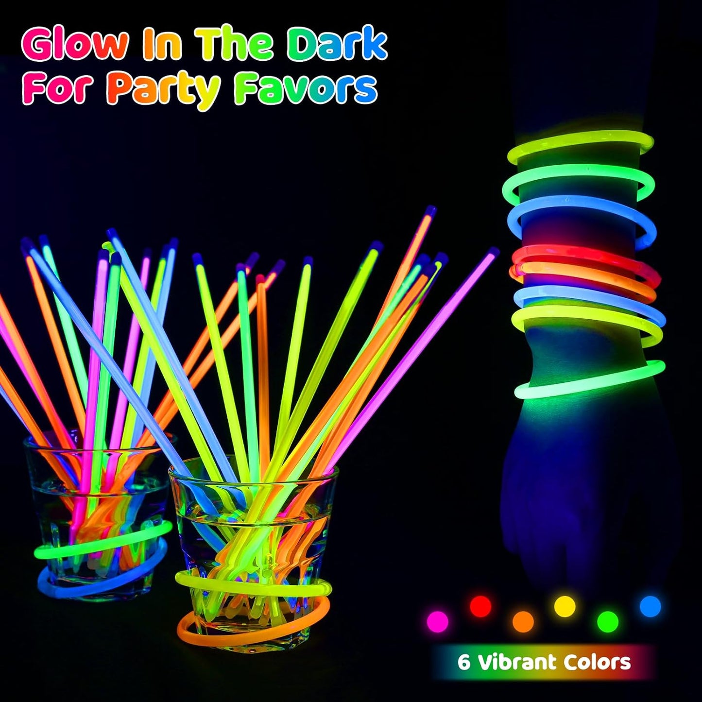 Mega-L Glow Sticks - 200 Pcs Ultra Bright Glow Party Supplies | 8" Necklaces & Bracelets for Neon Celebrations