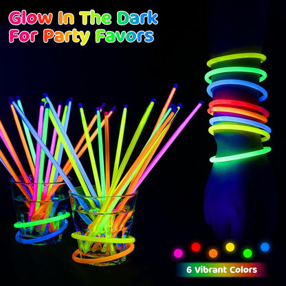Mega-L Glow Sticks - 200 Pcs Ultra Bright Glow Party Supplies | 8" Necklaces & Bracelets for Neon Celebrations