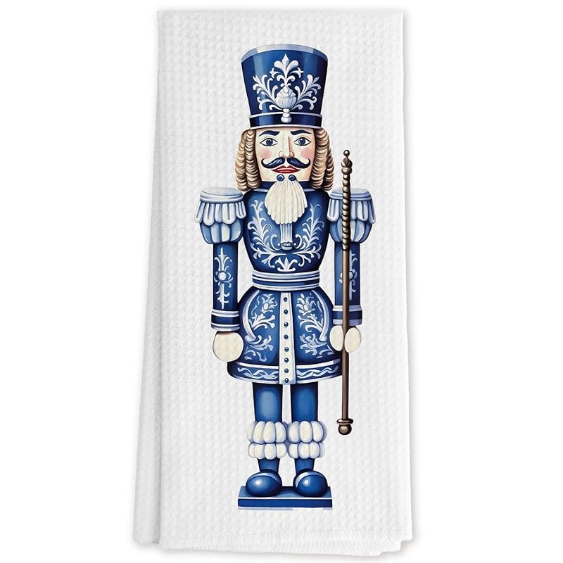 Section 7 — Christmas Chinoiserie Nutcracker Kitchen Towels, 16x24, Blue & White