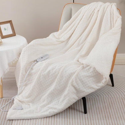 Dowin Heated Blanket Electric Blanket - Throw Size Waffle Fleece Heating Warming Blankets with Auto Shut Off for Couch Office Chair Bed Adults Fuzzy Cozy Machine Washable 50x60 Beige