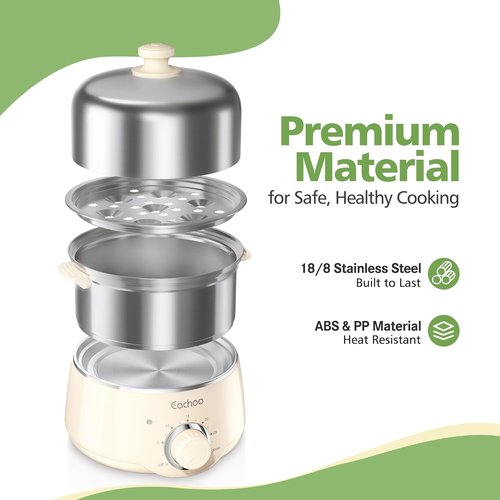 CACHOO 14-Egg Stainless Steel Egg Cooker - Rapid Boiling with 30-Min Timer & Auto Shut Off | Compact & Dishwasher Safe