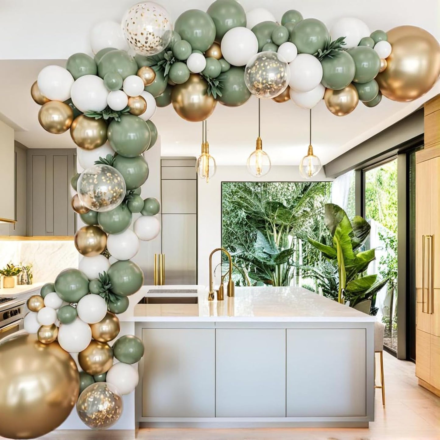 PartyWoo Balloon Arch Kit - Sage Green 152pcs Set with Olive, Dusty Green & Gold Confetti for Baby Showers & Birthdays
