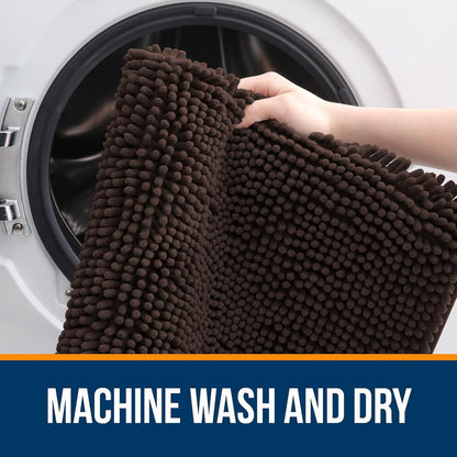 OLANLY Bathroom Rugs - Extra Soft Chenille Bath Mats with Rubber Backing | 47x24 Inches, Quick Dry, Machine Washable, Brown