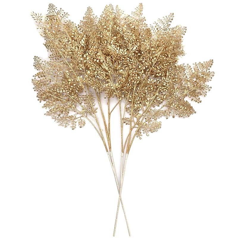 Tall 30-Inch Champagne Golden Artificial Leaves Plant - 2 Pack, Indoor/Outdoor Faux Shrubs